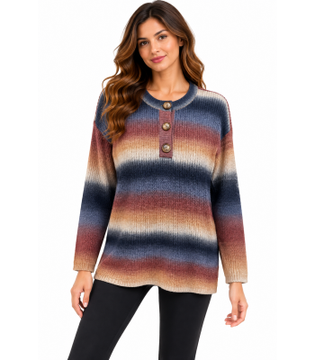 Women's Mustang Multi Knit Three Button up Pullover Sweater (KN23393)