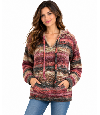 Women Multi Gemstone Hooded Sweater Pullover KN25544