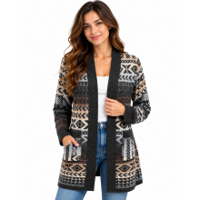 Women Lake Tahoe Blue Aztec Open Front Sweater Cardigan KN25549