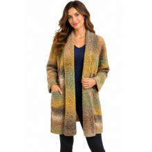 Women Super Soft Golden Multi Open Front Sweater Cardigan KN25556