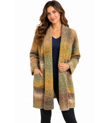 Women Super Soft Golden Multi Open Front Sweater Cardigan KN25556