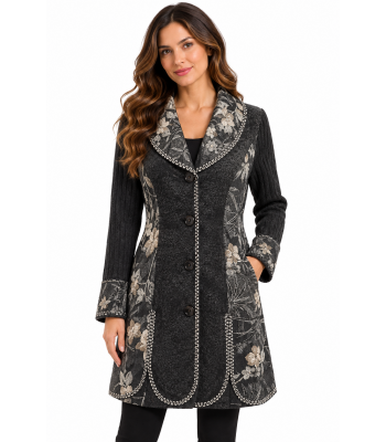 Women's  Floral Embroidery  Knit  Button  Jacquard  queen  Coat KT24778