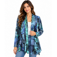 Multi Patch teal blue  polka burnout Knit open front Cardigan KV23352