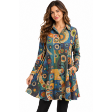 Women Navy Multi Knit Cali Button Tunic Shirt KX25601