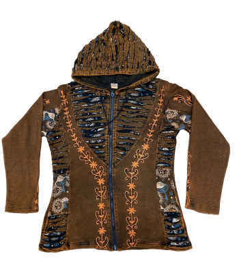 Cotton Brown Multi Razor Floral Embroidery Jacket LF127