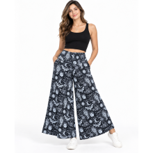 Cotton Black and white  Astro Hamsa Artwork Wide leg palazzo Pant LF138