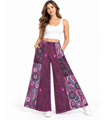 Cotton Razor Cut Crazy Artwork Palazzo Pant LF26353 Pink