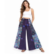 Cotton Razor Cut Crazy Artwork Palazzo Pant LF26353 Purple