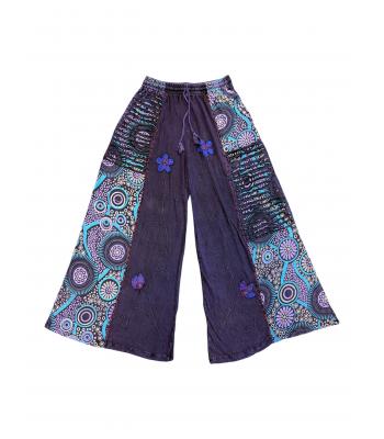 Cotton Razor Cut Crazy Artwork Palazzo Pant LF26353 Purple