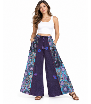 Cotton Razor Cut Crazy Artwork Palazzo Pant LF26353 Purple