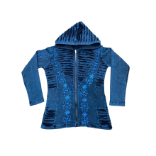 Cotton Sky Blue Razor Patchwork Floral Artwork Festive Jacket LF26363