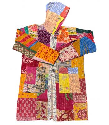 Cotton Hood Quilted Kantha Jacket R26056