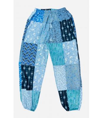 Cotton Multi Blue Patchwork Free Style Yoga Pant R261111
