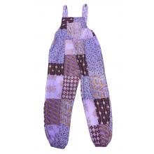 Cotton Multi Purple Patchwork Elastic Strap Free Style Jumpsuit Overall R261116