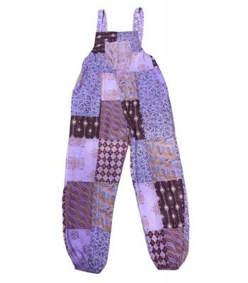Cotton Multi Purple Patchwork Elastic Strap Free Style Jumpsuit Overall R261116