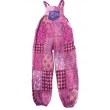 Cotton Multi Purple Patchwork Elastic Strap Free Style Jumpsuit Overall R261118