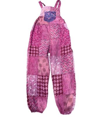 Cotton Multi Purple Patchwork Elastic Strap Free Style Jumpsuit Overall R261118