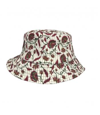 Cotton Flower Embroidery Quilted Reversible Bucket Hat RIB26900