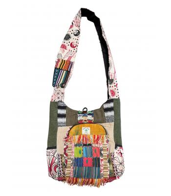 Cotton Multi Patchwork Outside Pocket Festival Bag RIB24751 