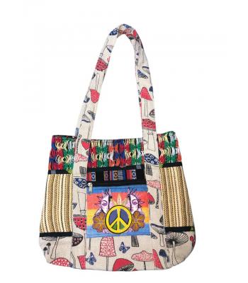 Cotton Multi Color Mushroom Peace Shopping Bag RIB25880