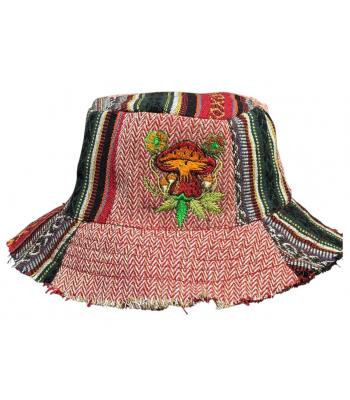 Cotton Hemp Multi Patchwork  Red Mushroom Bucket Hat  RIB26029