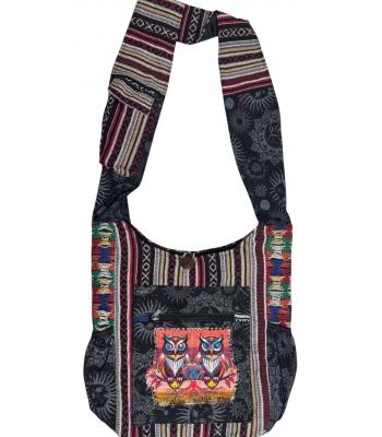 Cotton Multi Patchwork Two Pocket Two Owl Bag RIB26095