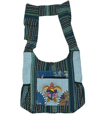 Cotton Patchwork  Floral Embroidery Dark Sea Turtle Bag RIB26901 