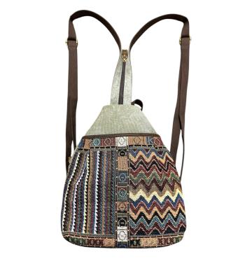 Washed Canvas Zip Stripe Multicolor patch  Zip Side  Backpack 22*13*28  cm  K25653