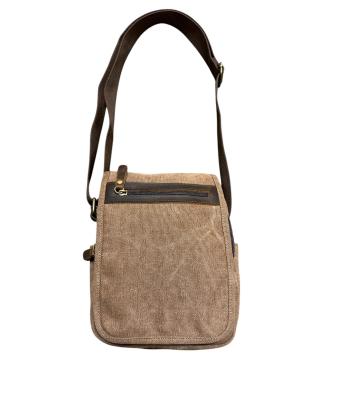Washed Canvas  Khaki  Leather Trim Crossbody  Bag K25661