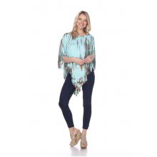 Women Tie Dye Sky Blue Fringe Highlow Poncho  KTP770