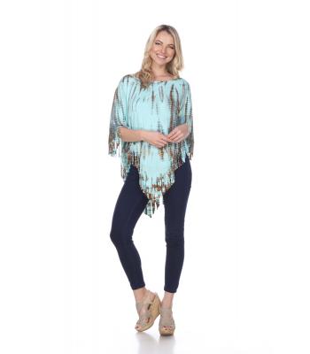 Women Tie Dye Sky Blue Fringe Highlow Poncho  (KTP770) PREPACK