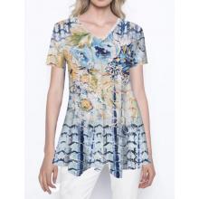 Women's Golden Blue Half Sleeve Top KV2321