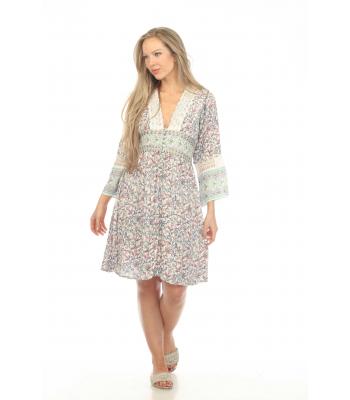 Rayon Crepe Lace Decorated V neck Pink Dress MK1036