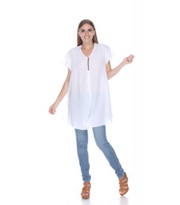 Women's Button Cap Sleeve Tunic Dress (KTK670) PREPACK
