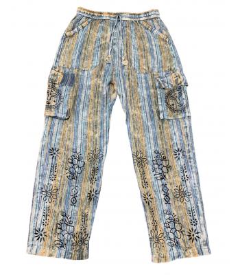 Cotton Blue Multi Box Pocket  Block Print Trouser D143