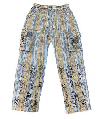 Cotton Blue Multi Box Pocket  Block Print Pants (D143)