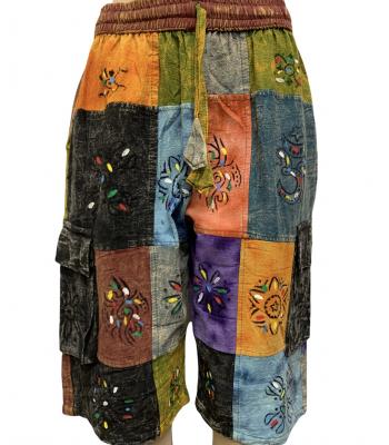 Cotton  Patchwork Box Pocket  Hand Brush Block Print  Drawstring  Half Pant D154
