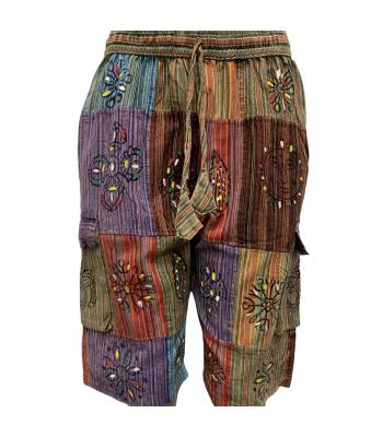 Cotton Han brush Block Print  Patchwork Drawstring Half Pant (D155)