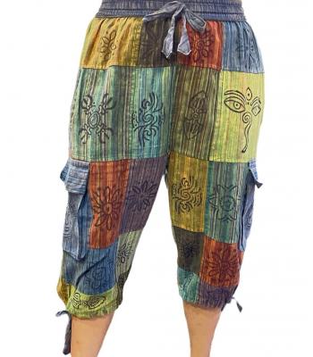 Cotton Patchwork Block Print Drawstring  3/4 Pants D297