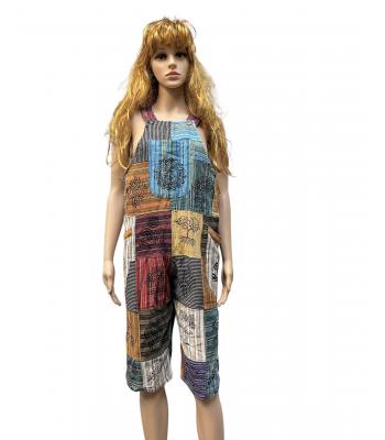 Cotton Patchwork Block Print 3/4 Capri Overall With Mushroom (D305)