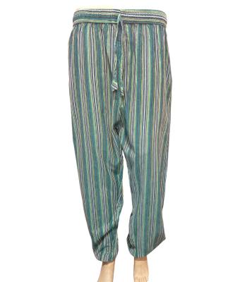 Cotton  Box Pocket Drawstring Teal Stripe Festival Yoga Pant (D437)
