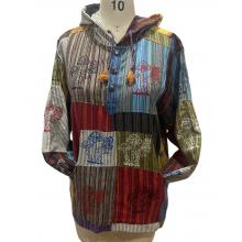 Cotton Multi Patchwork Mushroom with Butterfly  festival  Button up Hooded Pullover (D476)