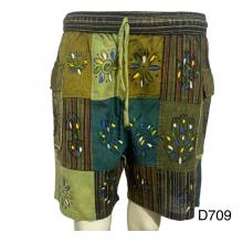 Green Hand Brush Block Print Shorts D709
