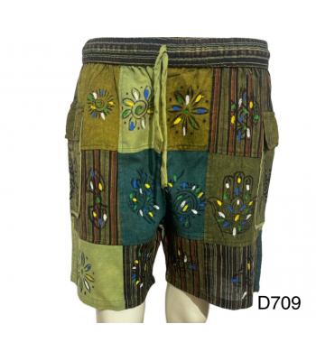  Green Hand Brush Block Print Shorts D709