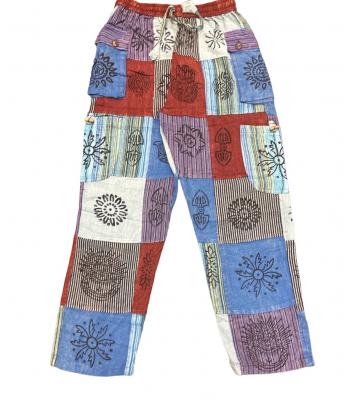 Cotton Multi Patchwork Block Print Sky Pant D715 