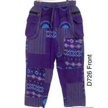 Cotton Boho Patchwork Pants with Purple Color Accents D726