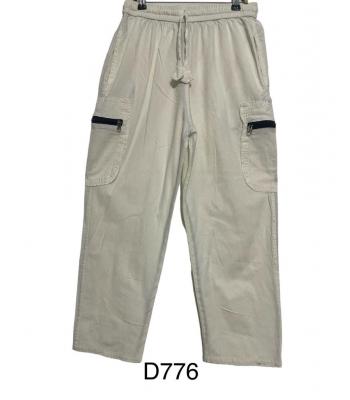 Cotton Boho Beige Cargo Pants with Zipper Pocket D776