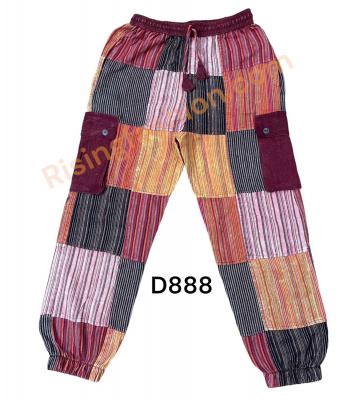 Cotton Multi Solid Patchwork Zip Cargo Jogger Pant D888