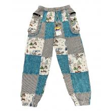 Cotton Multi Patchwork Teal Mushroom Pant D937