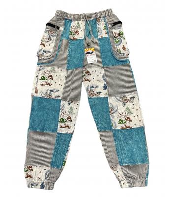 Cotton Multi Patchwork Teal Mushroom Pant D937